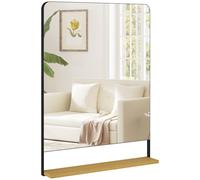 HOMCOM Miroir mural 80 x 60 cm avec étagère en bois, miroir rectangulaire moderne avec cadre en métal, noir