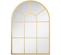 HOMCOM Miroir Mural arqué 70 x 50 cm, Miroir verrière Arche Style Industriel, Miroir de fenêtre arqué avec Cadre métallique, pour Salon, Chambre, Couloir, doré