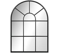 HOMCOM Miroir Mural Arqué 70 x 50 cm Verrière Arche Cadre Métallique Noir | Miroir de Fenêtre Arqué Industriel, pour Salon, Chambre, Couloir