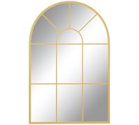 HOMCOM Miroir Mural arqué 91 x 60 cm, Miroir verrière Arche Style Industriel, Miroir de fenêtre arqué avec Cadre métallique, pour Salon, Chambre, Couloir, doré