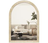 HOMCOM Miroir Mural Arqué, Miroir Moderne avec Bord Rainuré et Crochets, Verre Trempé et Polystyrène, 60 x 90 cm, Beige