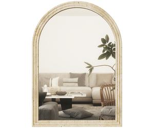 HOMCOM Miroir Mural Arqué, Miroir Moderne avec Bord Rainuré et Crochets, Verre Trempé et Polystyrène, 60 x 90 cm, Beige