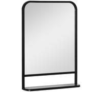 HOMCOM Miroir Mural avec Cadre Métallique, Coins Arrondis, 1 Etagère 70 cm x 10,2 cm x 50 cm Noir + Argent