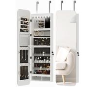 HOMCOM : Miroir mural avec coffre à bijoux intégré, éclairage intérieur et serrure, dimensions : 37 x 10 x 120 cm