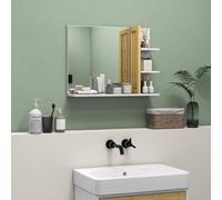 Miroir mural de salle de bain - HOMCOM - avec 3 étagères latérales 1 étagère inférieure - en bambou - 45 x 15 x 58,5 cm - blanc