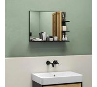 HOMCOM Miroir Mural de Salle de Bain avec étagères de Rangement - 3 étagères latérales + 1 étagère inférieure - Bois de Bambou 45 x 15 x 58,5 cm Noir