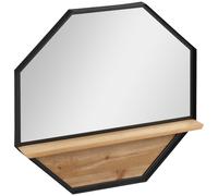 HOMCOM Miroir Mural Octogonal en Métal avec Étagère en Bois, 61x61cm Noir