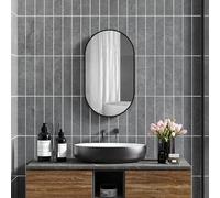 HOMCOM Miroir Mural Ovale, Miroir Salle de Bain, 40 x 70 cm, Cadre Arrondi en Alliage d'aluminium, Montage Vertical ou Horizontal, décoration Murale pour Salle de Bain, Salon, Chambre, Noir