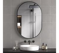 HOMCOM Miroir Mural Ovale, Miroir Salle de Bain, 60 x 90 cm, Noir | Cadre Arrondi En Alliage D'aluminium, Montage Vertical ou Horizontal, Décoration Murale, Salon, Chambre