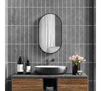 HOMCOM Miroir Mural Ovale Salle de Bain Cadre Arrondi 40 x 70 cm Noir | Miroir Salle de Bain, en Alliage d'aluminium, Montage Vertical ou Horizontal, Décoration Murale Salon Chambre