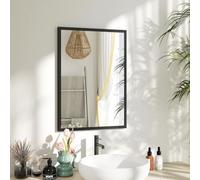 HOMCOM Miroir Mural Rectangulaire 50 x 70 cm, Cadre en Bois Noir | Idéal pour la Salle de Bain, Salon ou Chambre
