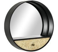 HOMCOM Miroir Mural Rond de Ø61cm avec Tiroir et Cadre en Métal Noir