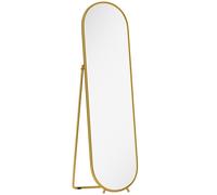 HOMCOM Miroir pleine longueur, forme ovale, sur pied, cadre métallique, 50x180cm, Or