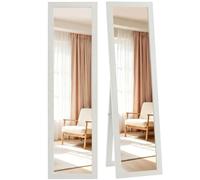 HOMCOM Miroir rectangulaire sur pied et mural, cadre en bois, 37 x 157 cm, blanc