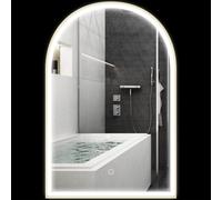HOMCOM Miroir salle de bain 90 x 60 cm, miroir mural arqué, miroir salle de bain avec éclairage LED, lumière réglable 3 couleurs, anti-buée, mémoire, interrupteur tactile, cadre en aluminium - doré