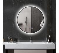Miroir de salle de bain rond - HOMCOM - miroir rétro-éclairé - anti-buée - LED - noir