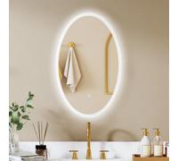 HOMCOM Miroir Salle de Bain avec Éclairage 80x50cm Ovale Transparent IP44 | Miroir LED Mural, Anti-buée, 3 Couleurs Lumière, Dimmable, Mémoire, Rétroéclairé et Frontal, Verre Trempé, Capteur Tactile
