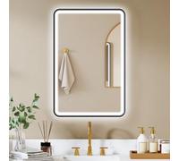 HOMCOM Miroir Salle de Bain avec Éclairage 90 x 60 cm Anti-Buée Noir | Miroir LED Murel, 3 Couleurs Lumière, Dimmable, Mémoire, Rétroéclairé et Frontal, Contrôle Tactile, IP44, Horizontal/Vertical