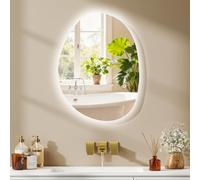 HOMCOM Miroir Salle de Bain avec Éclairage LED 70 x 50 cm IP44 argenté | Miroir Lumineux Mural Asymétrique, Anti-Buée, 3 Couleurs Lumière, Dimmable, Mémoire, Interrupteur Tactile, Verre Trempé