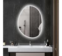 HOMCOM Miroir Salle de Bain avec Éclairage LED 80 x 60 cm IP44 Argenté | Miroir Lumineux Mural Asymétrique, Anti-Buée, 3 Couleurs Lumière, Dimmable, Mémoire, Interrupteur Tactile, Verre Trempé