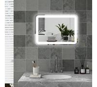 HOMCOM Miroir Salle De Bain avec Éclairage LED Mural 50 x 70 cm Argenté | 3 Couleurs Lumière, Dimmable, Antibuée, Mémoire, Capteur Tactile, Verre Trempé, IP44, Montage Horizontale/Verticale