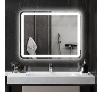HOMCOM Miroir Salle De Bain avec Éclairage LED Mural 70 x 90 cm Argenté | 3 Couleurs Lumière, Dimmable, Antibuée, Mémoire, Capteur Tactile, Verre Trempé, IP44, Montage Horizontale/Verticale