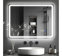 HOMCOM Miroir Salle De Bain Bluetooth avec Éclairage LED 60 x 80 cm Argenté | Miroir Lumineux Mural, Horloge, Antibuée, 3 Couleurs Lumière, Dimmable, Mémoire, Interrupteur Tactile, Verre Trempé, IP44