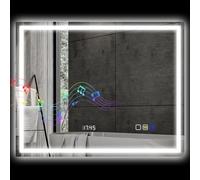 HomCom - Miroir salle de bain lumineux 80 x 100 cm Bluetooth LED tactile 3 couleurs anti-buée argent
