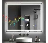 HOMCOM Miroir Salle de Bain Bluetooth avec éclairage LED 80 x 100 cm, Miroir Lumineux Salle de Bain Mural avec Interrupteur Tactile, lumière réglable 3 Couleurs, Anti-buée, mémoire - Argent