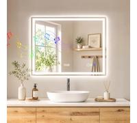 HOMCOM Miroir Salle de Bain Bluetooth avec Éclairage LED 90 x 70 cm Argent | Miroir Lumineux Salle de Bain Mural, Interrupteur Tactile, Lumière Réglable 3 Couleurs, Anti-Buée, Mémoire