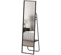 HOMCOM Miroir sur pied 148,5 x 40 cm rectangulaire avec étagère arrière, 2 crochets et cadre en métal, noir