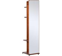 HOMCOM Miroir sur Pied avec roulettes - Portant, 4 patères étagère MDF Aspect Noyer