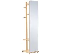 HOMCOM Miroir sur pied avec roulettes - portant, 4 patères étagère 40l x 44,5P x 170H cm aspect bois