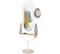 HOMCOM Miroir sur Pied Entier 175,5x50 cm avec Plateau en Bois 4 Crochets et Cadre en Métal pour Salon Chambre Blanc