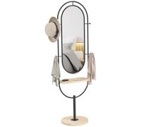 HomCom Miroir sur pied ovale – plateau en bois, 4 crochets, cadre métal – 50 x 40 x 175,5 cm, noir