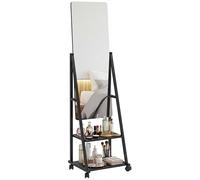 HOMCOM Miroir sur Pied Pleine Longueur, Miroir Roulant avec Angle réglable, 2 étagères de Rangement et 4 Roues pour Chambre à Coucher, Salon, Couloir, Noir