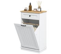 HOMCOM Mobile Bagno en Bois avec Panier à Linge en Tissu Basculant et Tiroir, Blanc