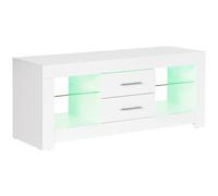 HOMCOM Mobile Porte TV de 55" avec Lumières LED à 12 Couleurs et Télécommande, Bois et Verre 120x40x50cm, Blanc
