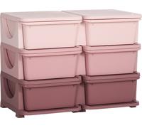 HOMCOM Organisateur de jouets pour enfants à 3 niveaux avec 6 tiroirs, boîtes de rangement en plastique, coffre à jouets pour chambre d'enfant, crèche, salon, pour garçons et filles 3-6 ans, rose