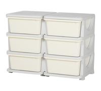 HOMCOM Organisateur de jouets pour enfants à 3 niveaux avec 6 tiroirs, boîtes de rangement en plastique, 75x37x56,5cm, crème