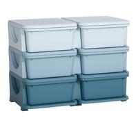 HOMCOM Organisateur de jouets pour enfants à 3 niveaux avec 6 tiroirs, boîtes de rangement en plastique, 75x37x56,5cm, bleu