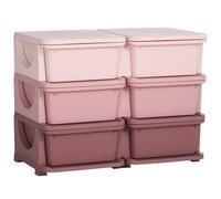 HOMCOM Organisateur de jouets pour enfants à 3 niveaux avec 6 tiroirs, boîtes de rangement en plastique, 75x37x56,5cm, rose