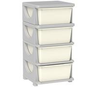 HOMCOM Organisateur de jouets pour enfants avec 4 tiroirs à 4 niveaux, boîtes de rangement en plastique, 37 x 37 x 76 cm, crème