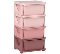 HOMCOM Organisateur de jouets pour enfants avec 4 tiroirs à 4 niveaux, boîtes de rangement en plastique, 37 x 37 x 76 cm, rose