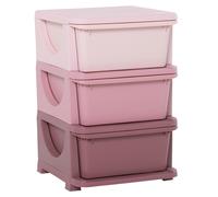 HOMCOM Organisateur de jouets pour enfants avec tiroirs à 3 niveaux, boîtes de rangement en plastique, 37 x 37 x 56,5 cm, rose