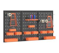 HOMCOM Organisateur mural de 33 pièces 120 x 60 cm, panneaux d'outils muraux avec crochets, conteneurs et étagères, pour garage, noir et orange