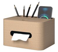 HOMCOM Organiseur de bureau rangement bureau multifonction avec 2 compartiments boîte à mouchoirs en bois naturel