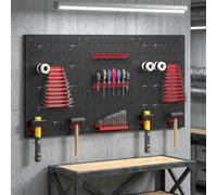 HOMCOM Organiseur de garage en acier avec 3 panneaux perforés, panneau perforé mural, 600 x 400 mm, noir et rouge