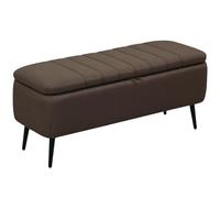 HOMCOM Ottoman à Couvercle, Pieds Acier, Chambre, Brun foncé | Banc rembourré rectangulaire, repose-pieds tissu lin, salon