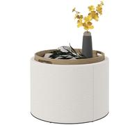 HOMCOM Ottomane Pouf Rond Pouf rembourré avec Espace de Rangement, Couvercle Rabattable, en Aspect Lin pour Le Salon, la Chambre à Coucher, crème, Ø56 x 42 cm